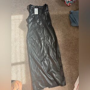 Zara Black Leather Fitted Maxi Dress